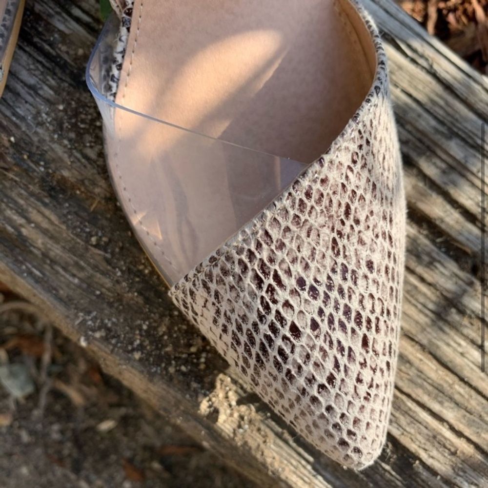New Snake Print Clear Chunky Pointed High Heels - image 3